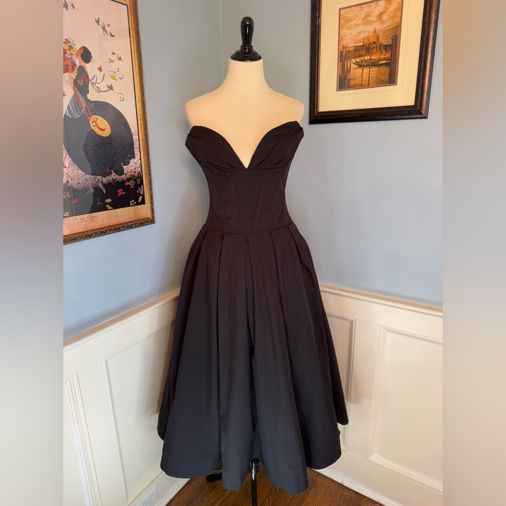 House of CB Lady Strapless Midi Dress in Black sz L